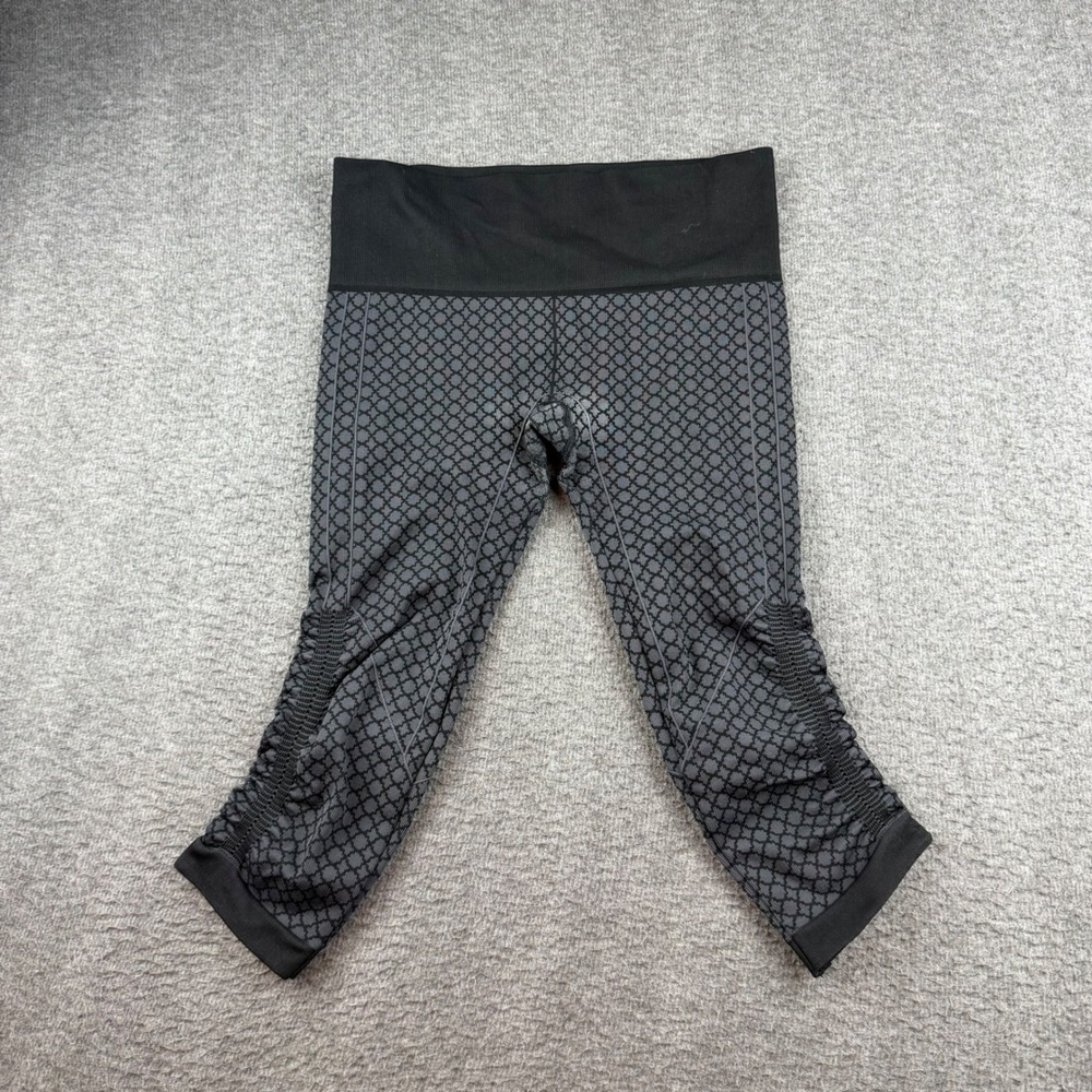 Lululemon Ebb to Street Women's 6 Black Gray Geometric Ruched Crop Leggings